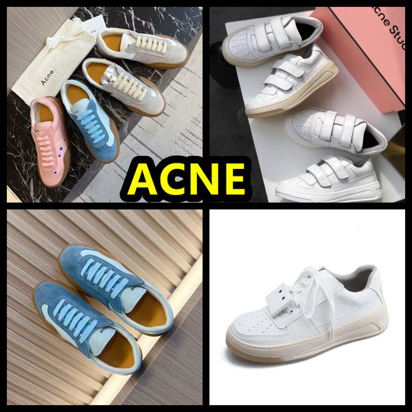 Luxo acne velcro sorrindo feminina viagens de praia brancas sapatos azuis azuis sapatos de fundo plano sola de couro de couro grosso sapatos casuais tamanho 35-40