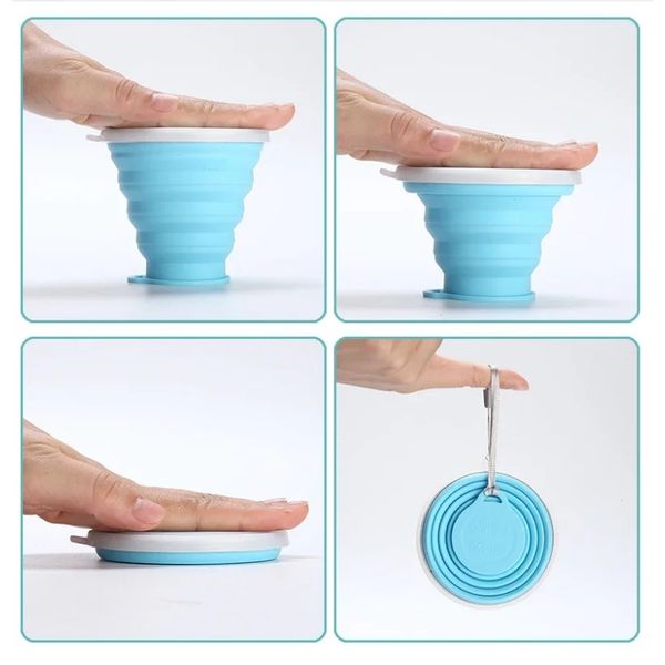 2024 180 ml/250 ml di coppa pieghevole a scomparsa silicone portatile con tazza d'acqua da viaggio esterna di bere da viaggio esterno