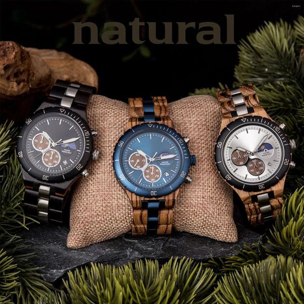 Orologi da polso al quarzo analogico di legno con cinturino regolabile impermeabile e resistente ai graffi regalo di moda per uomini