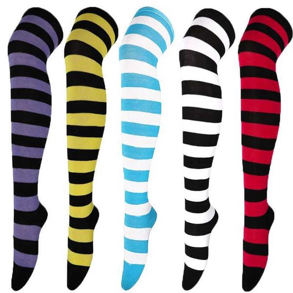 Calzini sexy Donne Calzini a strisce a strisce Schelle Ladies Cotone Stockings Lolitathigh High Over Knee Socks Girls Warm Long Long Sexy Cosplay Medias calzini 240416