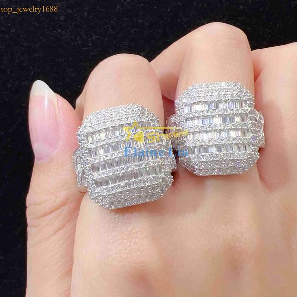 Fashion Hip Hop Fine Jewelry Mens Sier Rings Custom VVS Moissanite Iced Out Ring