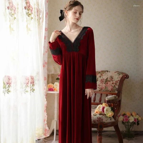 Apreciação de dormir para mulheres do sono feminino Mulheres do outono Inverno pleuche Velvet Nightgowns vintage