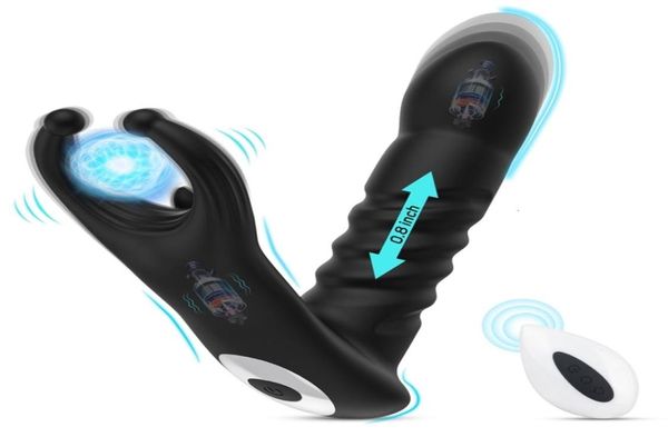 Massageador de brinquedos sexuais Toys telescópicos Toys de vibradores Anal Massageador de próstata masculino com anel de galo Ring Remote Control Butt Plug Toy para MEN2687348