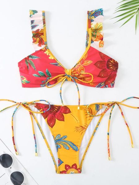 Moda de banho feminina v pescoço de corda biquíni 2024 feminino triângulo de banho feminino banh os banhistas banhando banho de natação roupas de praia de verão roupas de praia