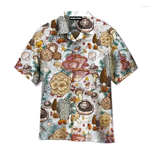 Camicie casual da uomo Summer Shirt hawaiaian bavaglio manica corta Modella di funghi colorati Modello di stampa 3D Trend Tenda vestiti