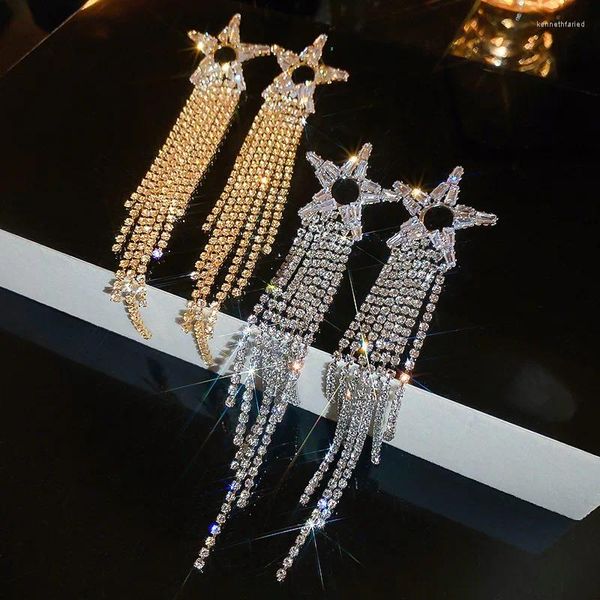 Orecchini a pennaglie di lussuosa stella zirconia lucida zirconia full rhinestone nappa lunga per le donne feste brincos