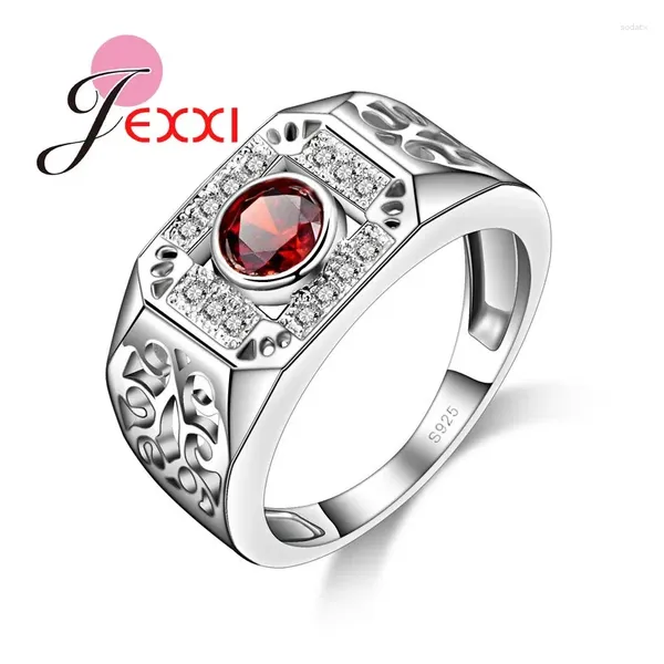 Кластерные кольца, впадирующие ретро -стили 925 Серебряная серебряная полоса с красными кристаллами для мужчины женские юбилейные вечеринки винтажные украшения