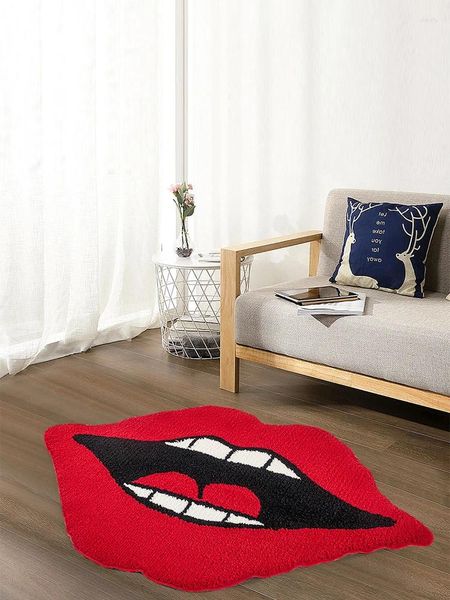 Tappeti divertenti tappeto trapuntato per labbra rossa per bagno estetico per vasche da bagno morbido le labbra a forma di soffice area decorazione per la casa