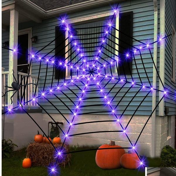 Máscaras de festa 36m NT Decorações de Halloween Luzes da Web de aranha para decoração externa de decoração de jardim da casa assombrada 230802 Drop dell Dhrwb