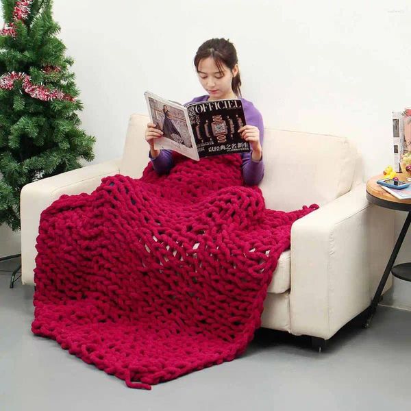 Battaniye 100x150cm el yapımı moda el tıknaz yün örgü battaniye kalın iplik hantal örgü yumuşak atma ev dekor