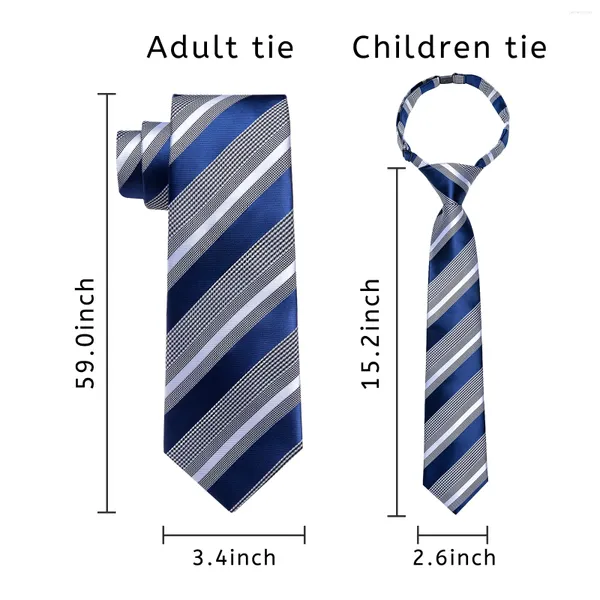 Bogen 2 Stücke Eltern Kinderkrawatte Set gestreiftes blau schwarze weiße Krawatte für Vater und Sohn Hochzeit Prom Uniformzubehör Geschenk