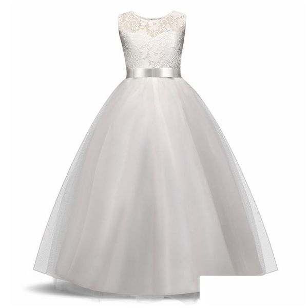 Девушка платья элегантное платье с цветочной девочкой подростковое белое формальное выпускное платье для свадебных детей длинная детская одежда новая пачка принцы dh8ek