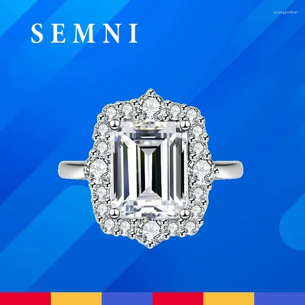 Clusterringe Semni 4.0CT Emerald Cut Moissanit Diamond Ring für Frauen 925 Sterling Silber Luxus Band Fine Schmuck Geburtstagsfeier Geschenk GRA GRA