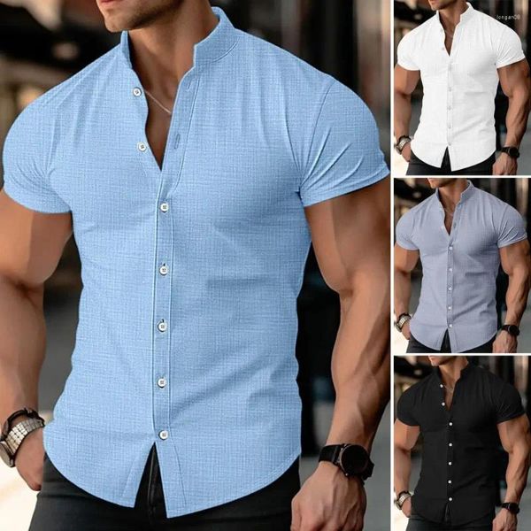 Herren lässige Hemden 2024 Männer Hawaii Modedesign Retro-Knöpfe Feste Farbe Baumwollwäsche atmungsaktiv
