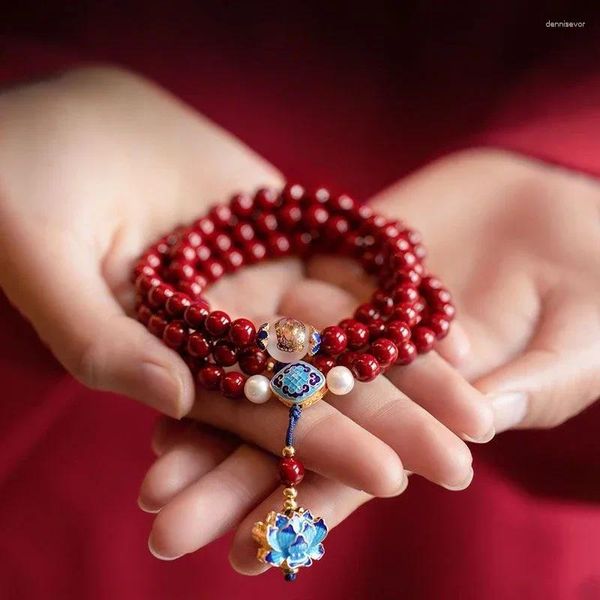 Strand Bens genuíno Cinnabar Purple Gold Sand Bracelet Twelve Zodiac Birth Buda 108 BEADS ORNAMENTO MULTI-CURNCLO