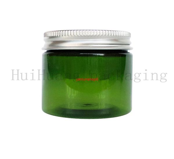 50pcs 50g grüne leere Haustier Hautpflege Creme Containerplastic Cosmetic Jar Gesichtsmaske Topf Aluminiumschraube Kappen Powdergood Packa3777150