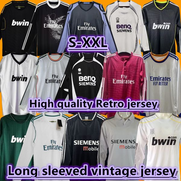 1999 2001 2009 2010 Camisa de futebol de mangas compridas do Real Madrid Retro Madrid Kaka Ronaldo Guti Benzema Seedorf Carlos 11 13 14 15 16 17 18 Zidane Raul vintage Figo