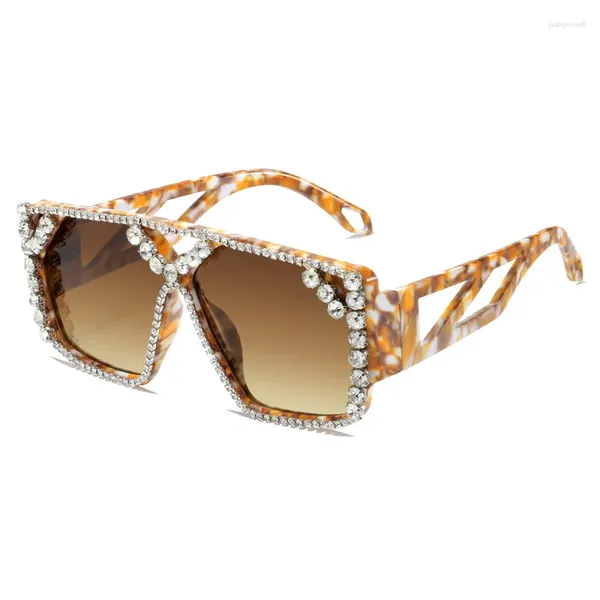 Óculos de sol Fashion Vintage Sex Ladies Big Frame Square Diamond Women Women Luxury Crystal Sun