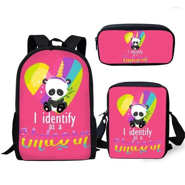 Backpack Trendy Mode Neuheit Panda 3D Print 3pcs/Set Pupill Schooltaschen Laptop Daypack geneigte Umhängetasche Stift