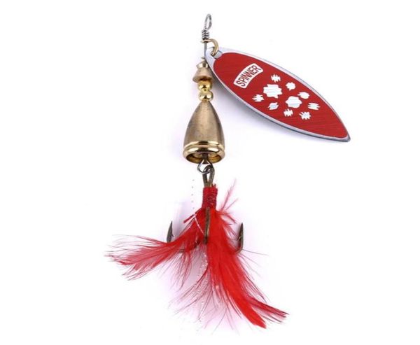Spinner Fishing Lure 8cm 10g Metal Spoons Bait Bait lantejous girar spinnerbaits com gancho de penas vermelhas59508426249420