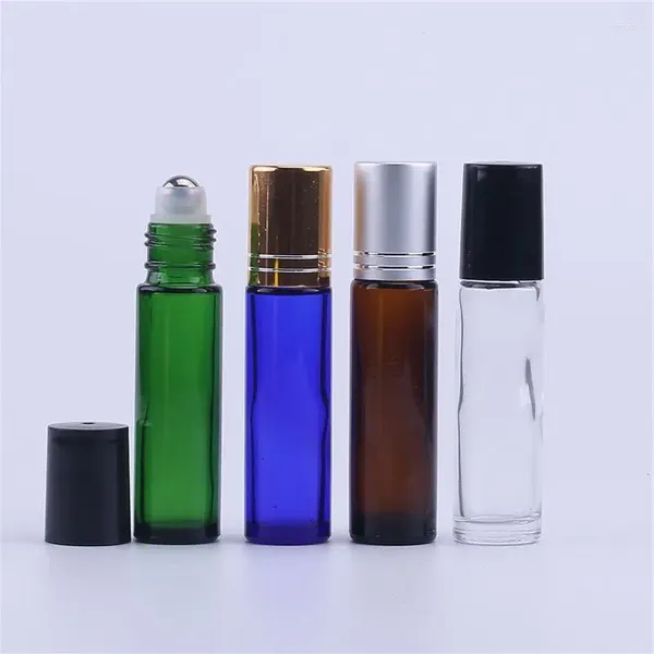 Bottiglie di stoccaggio 24pcs 10 ml di vetro glassato verde ambra e blu trasparente su olio essenziale vuoto palattiera sfera di viaggio Usa necessità