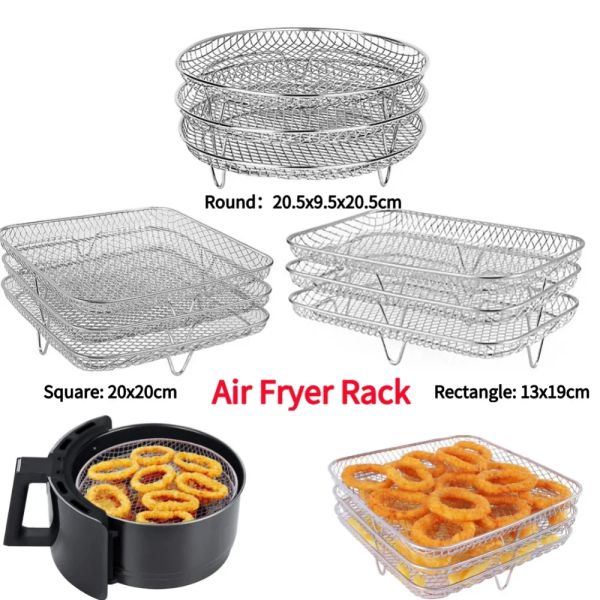 Fryers 3Layers Air Fryers Rack Stapelbares Gitter Grillregal Edelstahl Antikorrosion Home Küchenofen -Dampfkocher Gadgets