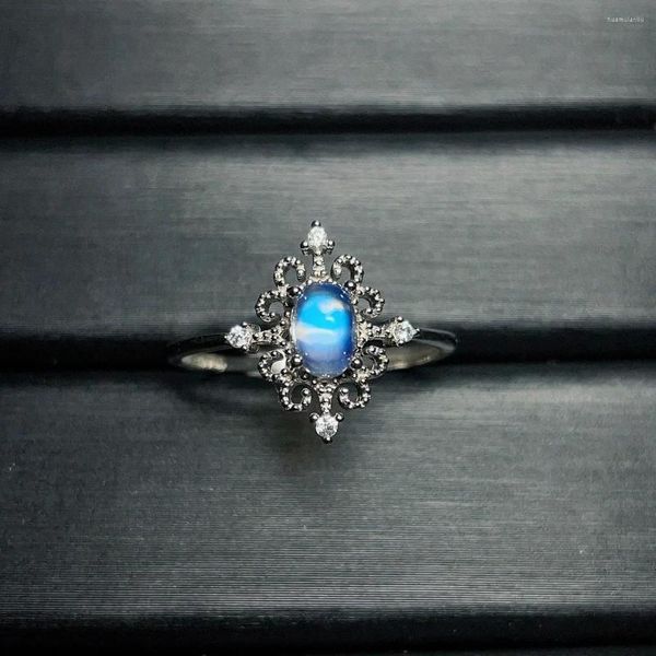 Cluster Ringe vielseitig S925 Sterling Silber Natural Moonlight Stone Charm Crown Eröffnung Entwurfsring ohne optimiertes Haupt