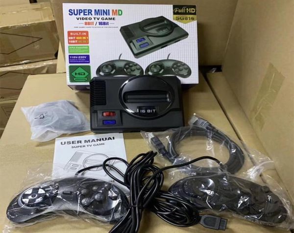 SG816 Super Retro Mini Video Game Player Console para Sega Mega Drive MD 16bit 8 Bit 605 Games embutidos diferentes 2 gamepads6574181