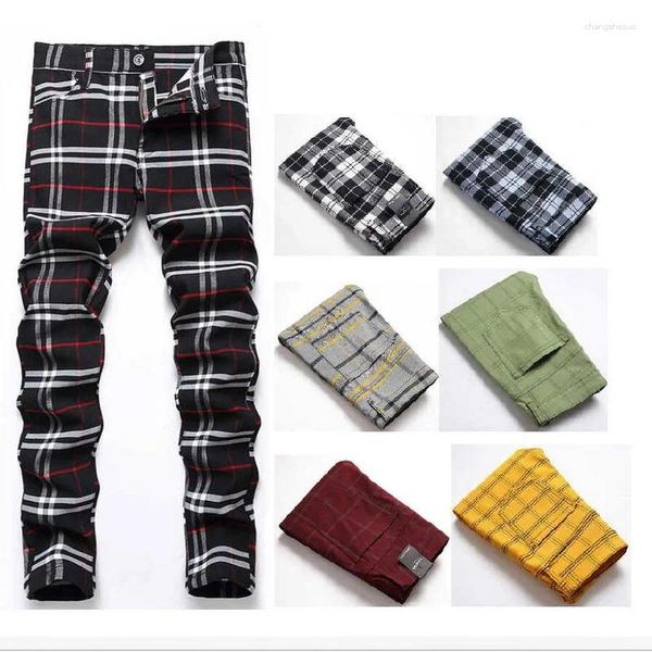 Calça masculina homens homens negócios casual pences checked stourys street usa alto estilo escocês alto