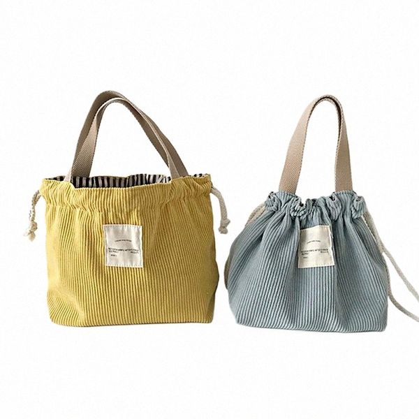 Öğle Çantası kadife Tuval Öğle Yemeği Kutusu Drawstring Piknik Tote Eko Pamuklu Bez Küçük Çanta Yemeği Ctainer Gıda Depolama Çantaları M2RS#