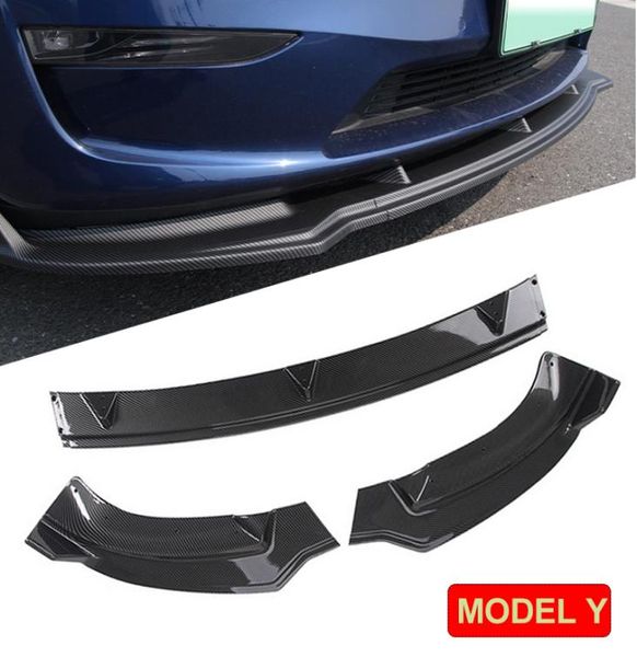 3pcs spoiler per labbro anteriore ABS per Tesla Modello Y 2021 Accessori per auto a fibra di carbonio a protezione a bassa bumper