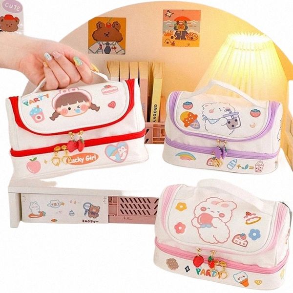 Каваи каркас -макияж Carto Cute Baer Rabbit Cosmetic Simbag Portable Student Pencil Case Women Make Up Storage Moad n4sf#