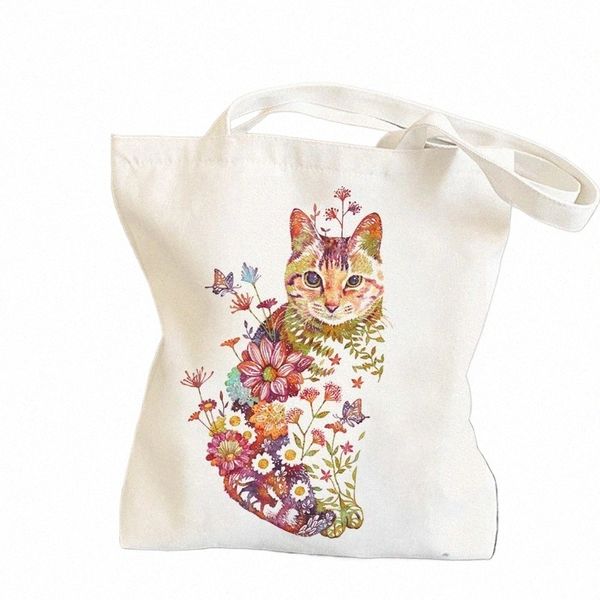 FR Cat Canvas Bag Women Fi Plickbeb Totebag Shop Sacks Сумки для студентов школьной школьные сумки Q0AC#