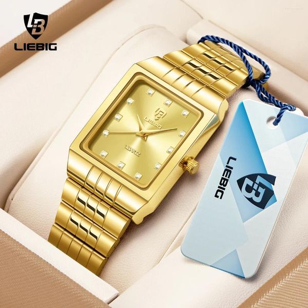 Нарученные часы Liebig Gold Stainless Steel Watches Мужчины роскошные часы -дамы