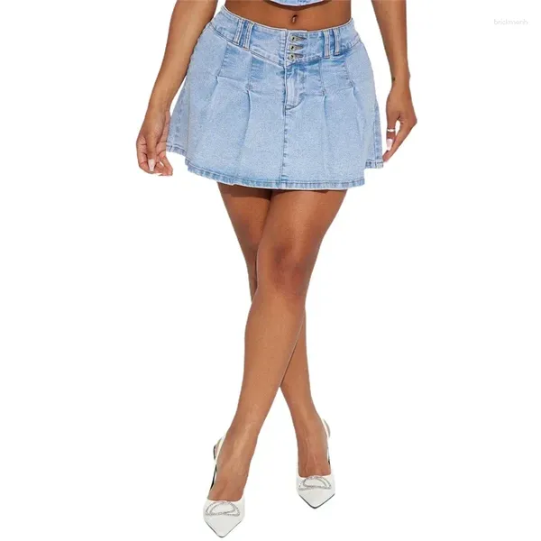 Saias de verão Sexy Sexy Skinny High Stretch Jeans Mini plissado Faldas shorts Skorts For Women 2024 Chegada Jeans curta Dobra