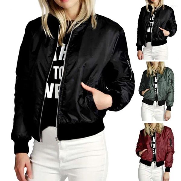 Jackets femininas Chiques Lady Jacket Zipper Elastic Cuff Casual Casual Mulheres Casual para casa