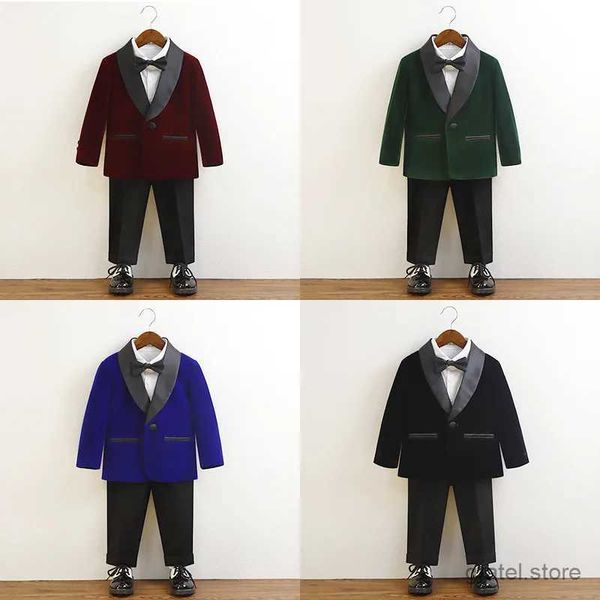 Abiti per ragazzi Pantaloni blazer in velluto viola pantaloni da arco di fotografia per bambini abiti da compleanno 1 year Birthday Bambini Set sera