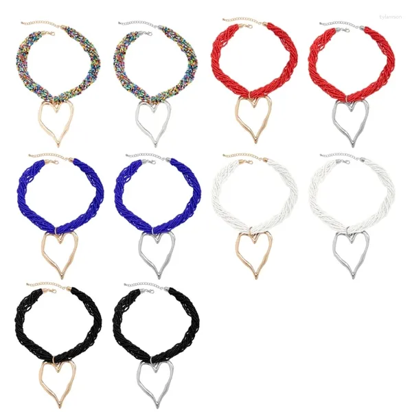 Collane a sospensione esagerata Metal Heart Heart Collana Multilayer Clavicle Chain Clavicle Chain Dichiarazione di gioielli Neck 3xua