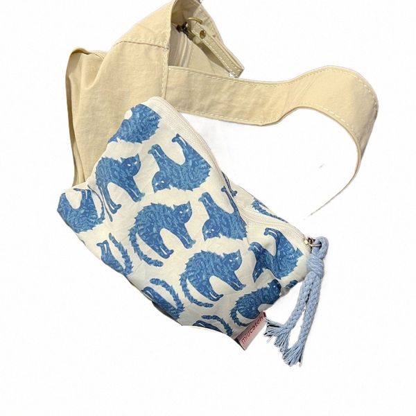 Blue Cat Graphic Make Up Bag Two TE com zíper para maquiagem Carto Cartom