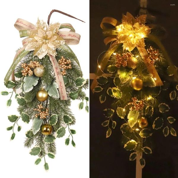 Dekorative Blumen Weihnachtsdekorationen 30x50 cm Türkranz Gold Künstliche Blume Hanging Ornament Navidad 2024 Wohnkultur