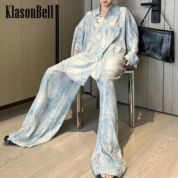 Женские брюки с двумя частями 3.19 Klasonbell 2024 Spring Fashion Loose Set Leopard Print Lyclever Long Dleck или Elastic Thist