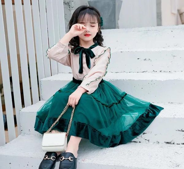 Spring Autumn Girls Dress Nuova versione 2021 Corea Fashion Princess Net Skirt Gritta Western Style Casual Children039s Clothing8307745