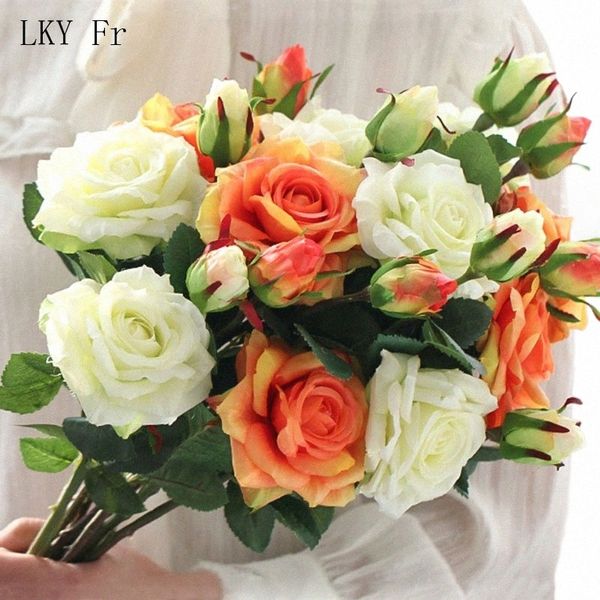 lky fr wedding bouquet rose artificiale artificiale frs fai -da -te sposa scopata acory seta reale tocco roses tavolo da matrimonio decorati 73hb#