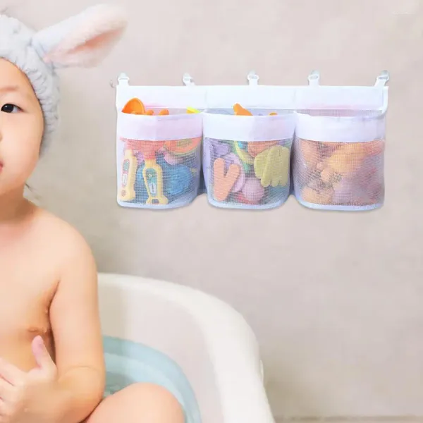 Aufbewahrungsbeutel schimmelresistente Badespielzeughalter-Kapazität Organizer atmungsaktiver Mesh-Taschen mit drei Taschen für Babyspielzeug