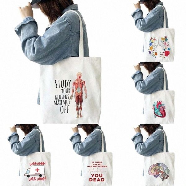 Funny Anatomy Nurse Medical Medical Heart Offera Borsa Paramedica Medicina Girl Libri di tela Grande Borsa per tela Women ShopBag F8DV#
