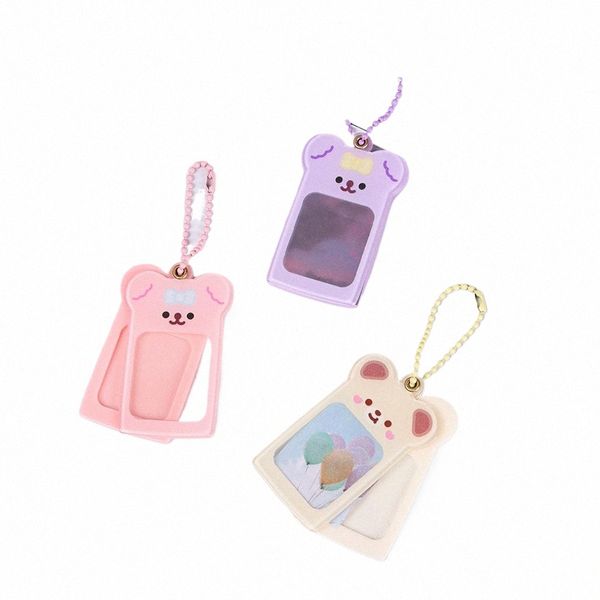 Kawaii Bear Photocard Holder Keychain Kpop Star Star Акриловая фотография картинки рамы Keyring держатель клавиш конфеты Candy Color Card держатель z5sq#