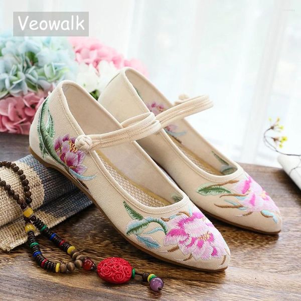 Lässige Schuhe Vintage Vintage Chinese Sticked Women Canvas Spitzballet Flats Innengürtel Damen Komfort Old Peking