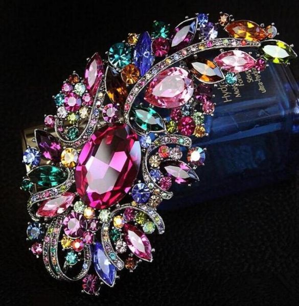 Ekstra büyük tasarımcı lüks broş çok renkli kristal elmas diamante düğün broş2573679819237