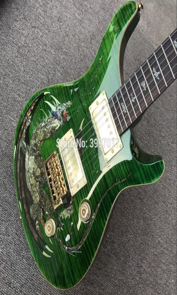 1999 Custom 22 Reed Smith Dragon 2000 Green Flame Maple Top Guitar Guitar Abalone Birds Inlaydouble Blody Wood Body 1484210