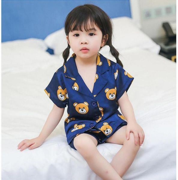 Verão bebê sono sono meninas pijama conjunto meninos sonophewear crianças roupas de noite para crianças roupas caseiras desenho animado urso impressão 2 a 7 anos268968295